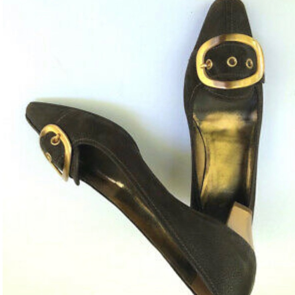 Vintage Prada Brown gold heel pumps